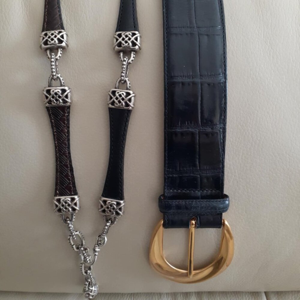 DEAL! 2 Brighton Belts Small - Black Leather - Reversible Brown EXCELLENT 43404
